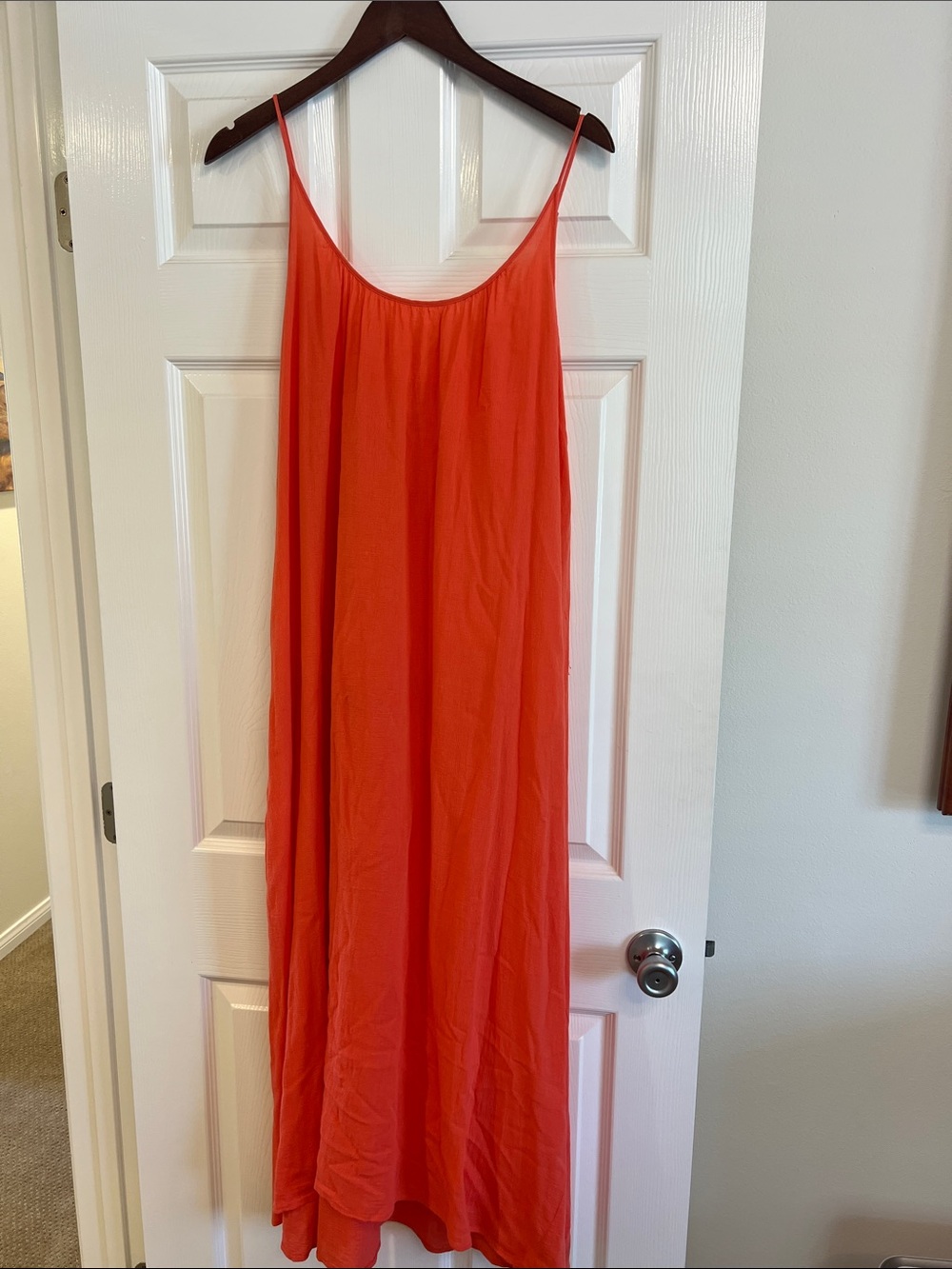 Flowing Maxi Slip Dress in Coral
